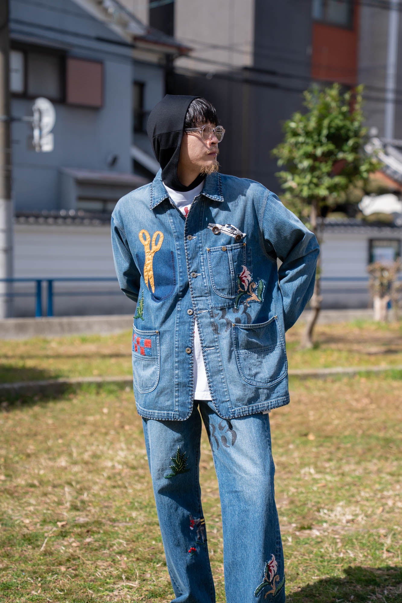 Hand-Embroidered Denim Coverall