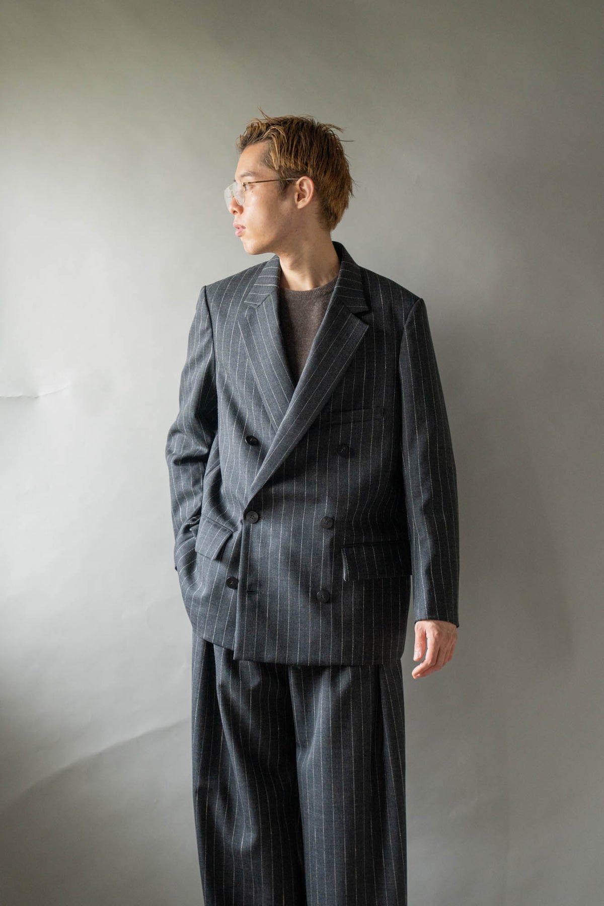 Double-Breasted Jacket in Wool Pinstripe