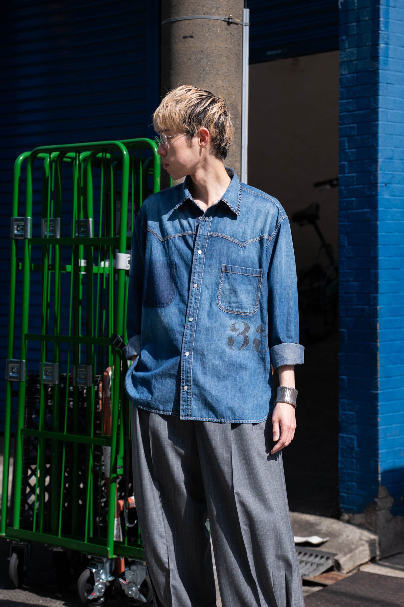 Hand-Embroidered Denim Shirt