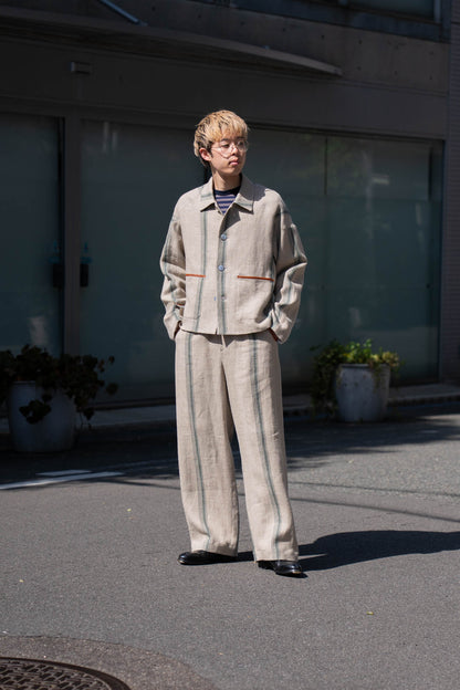 FLLOWER SAK LINEN STRIPE EASY PANTS