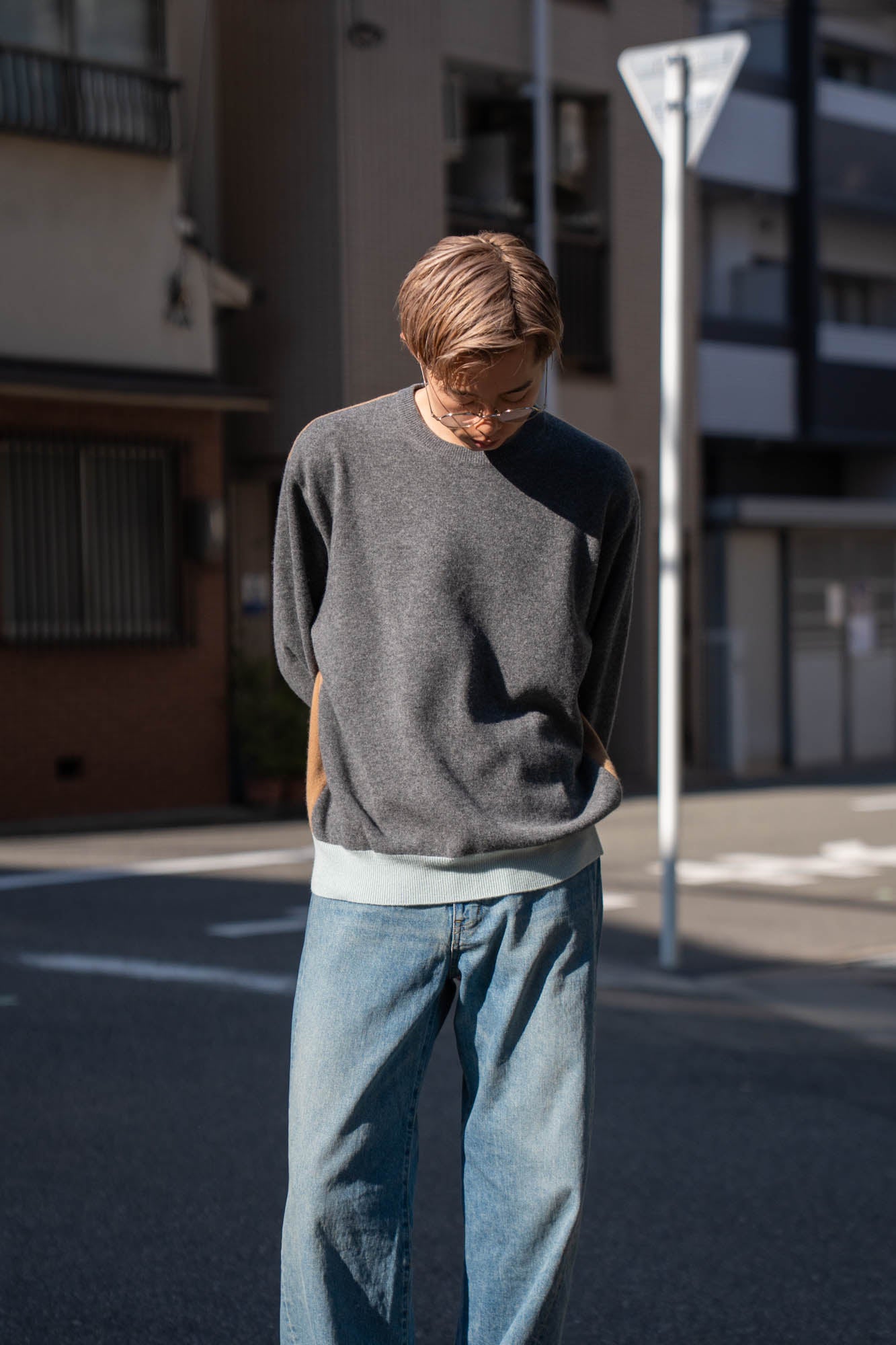 EXTRA FINE WOOL KNIT COLOR BLOCK LS(ST.1479)