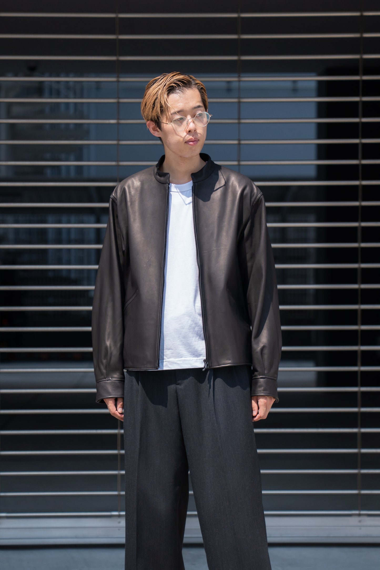 Lamb Leather Zip Short Jacket