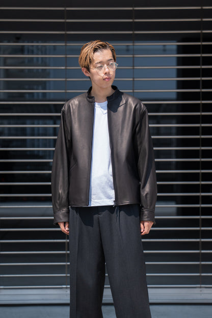 Lamb Leather Zip Short Jacket