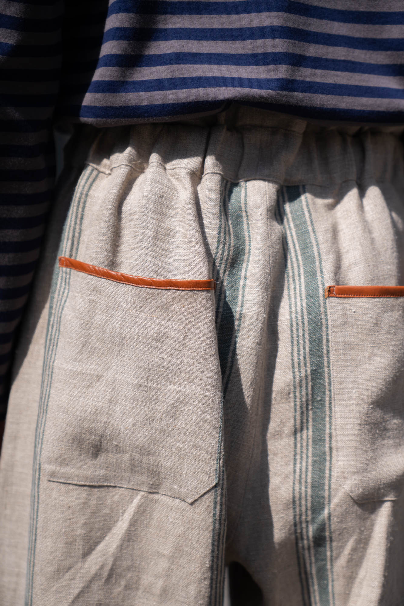 FLLOWER SAK LINEN STRIPE EASY PANTS