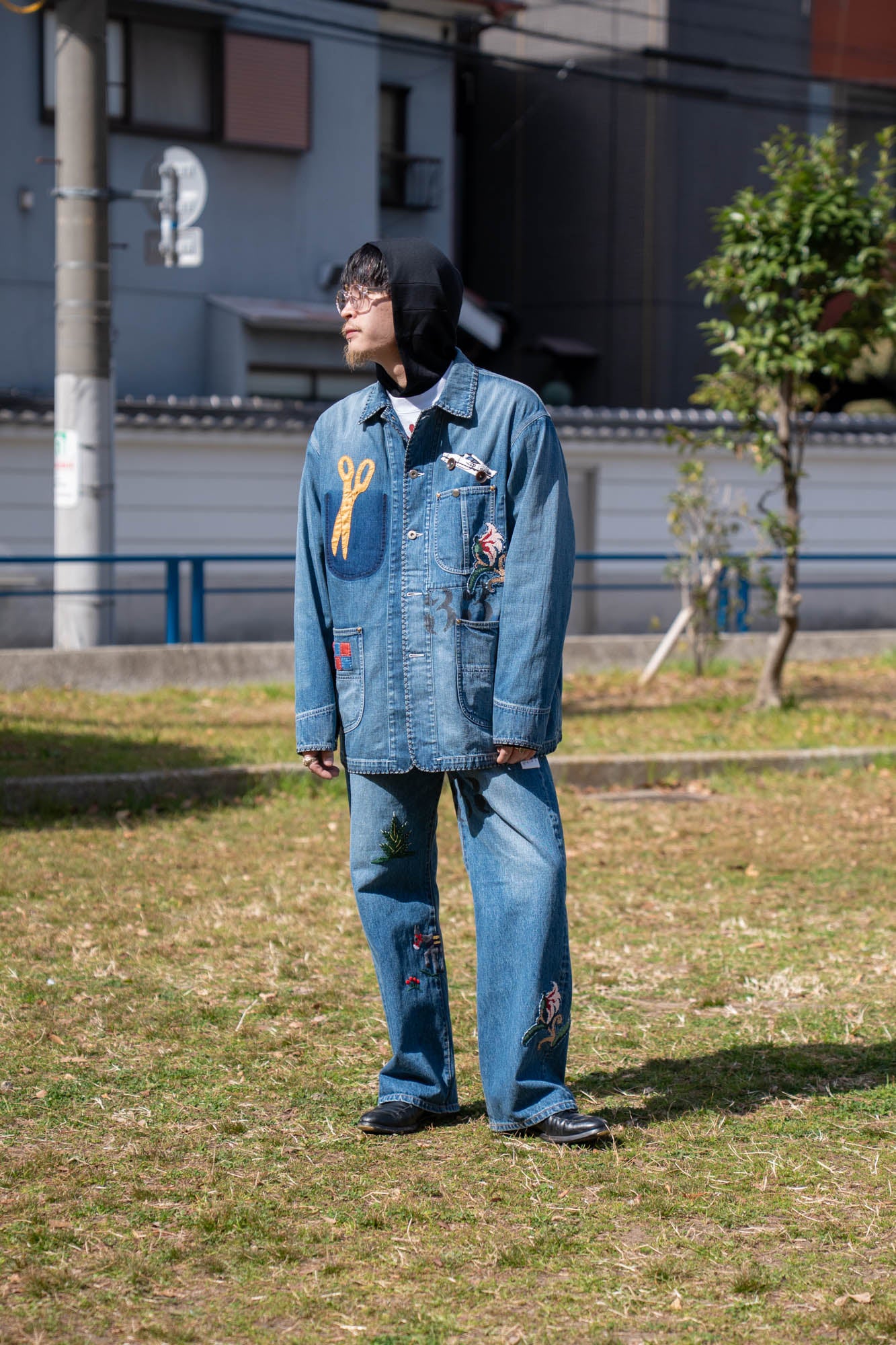 Hand-Embroidered Denim Coverall
