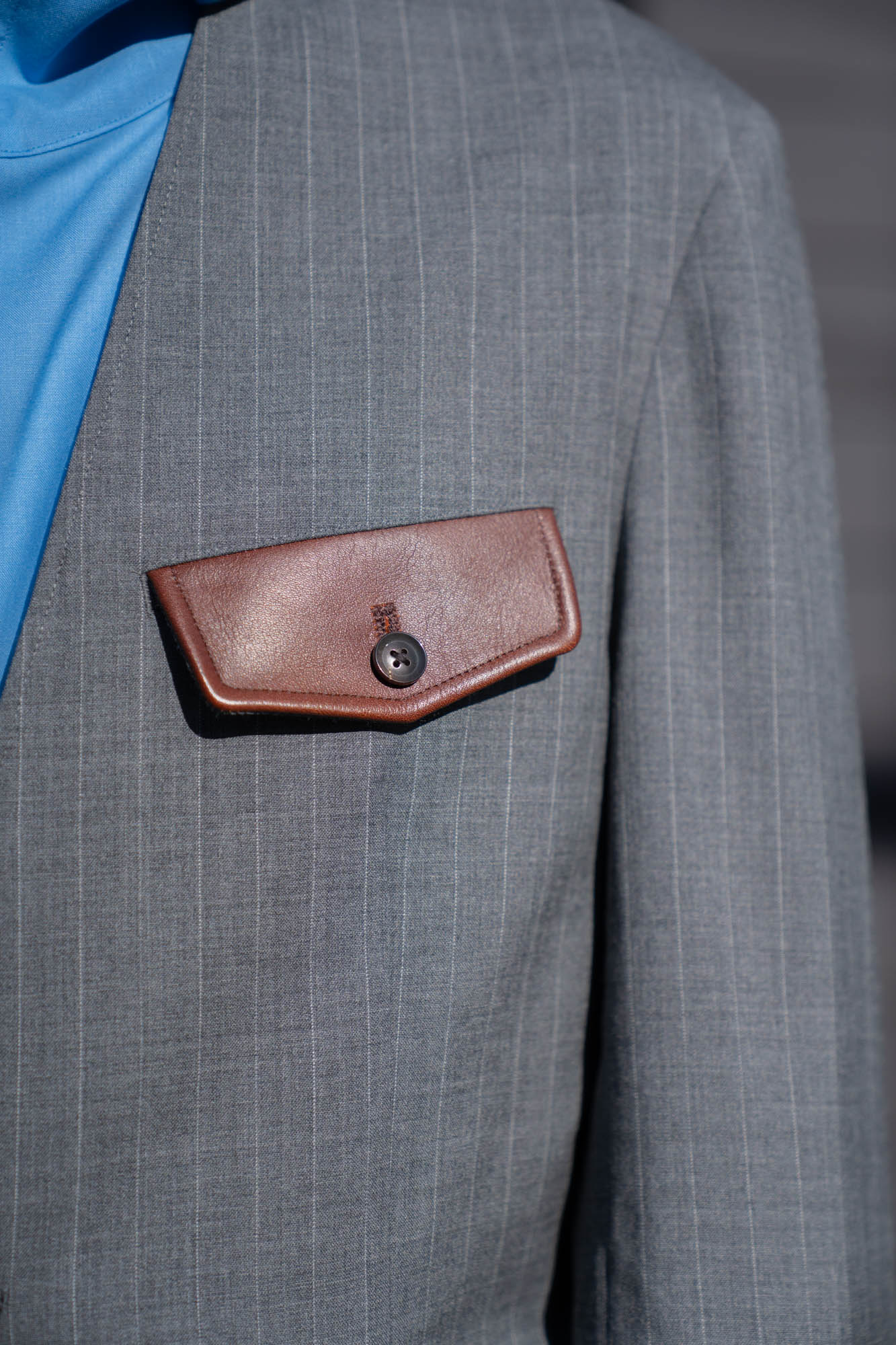 Leather-Patch No-Collar Jacket