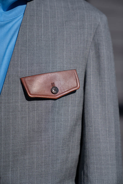 Leather-Patch No-Collar Jacket