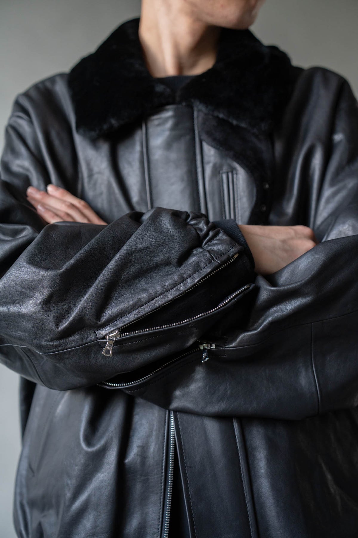 MOUTON COLLAR CALF ZIP JACKET(ST.1549)