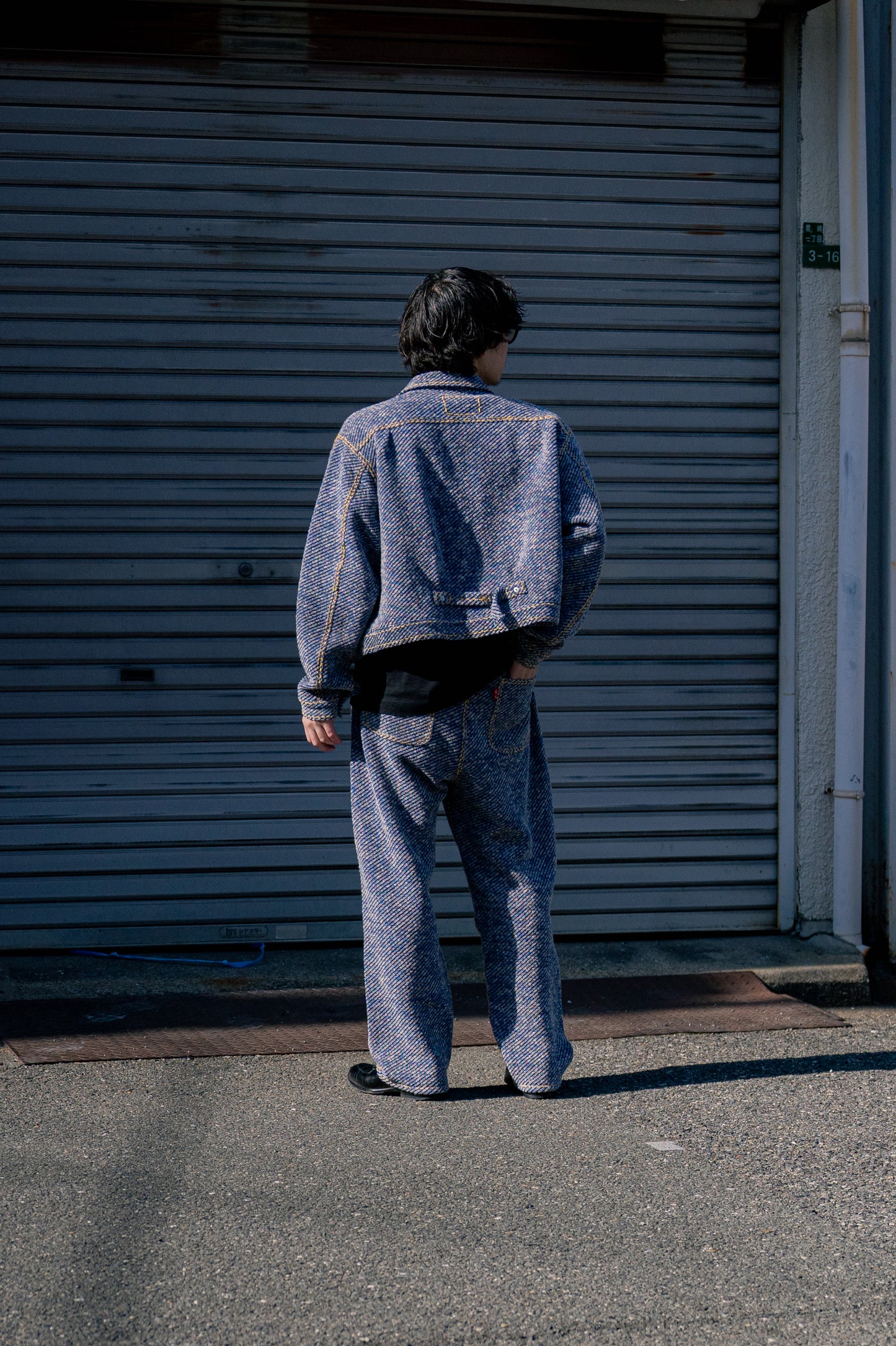 Hand-Stitched Damaged Denim Knit Pants 