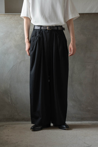 Gather-detail wool gabardine pants
