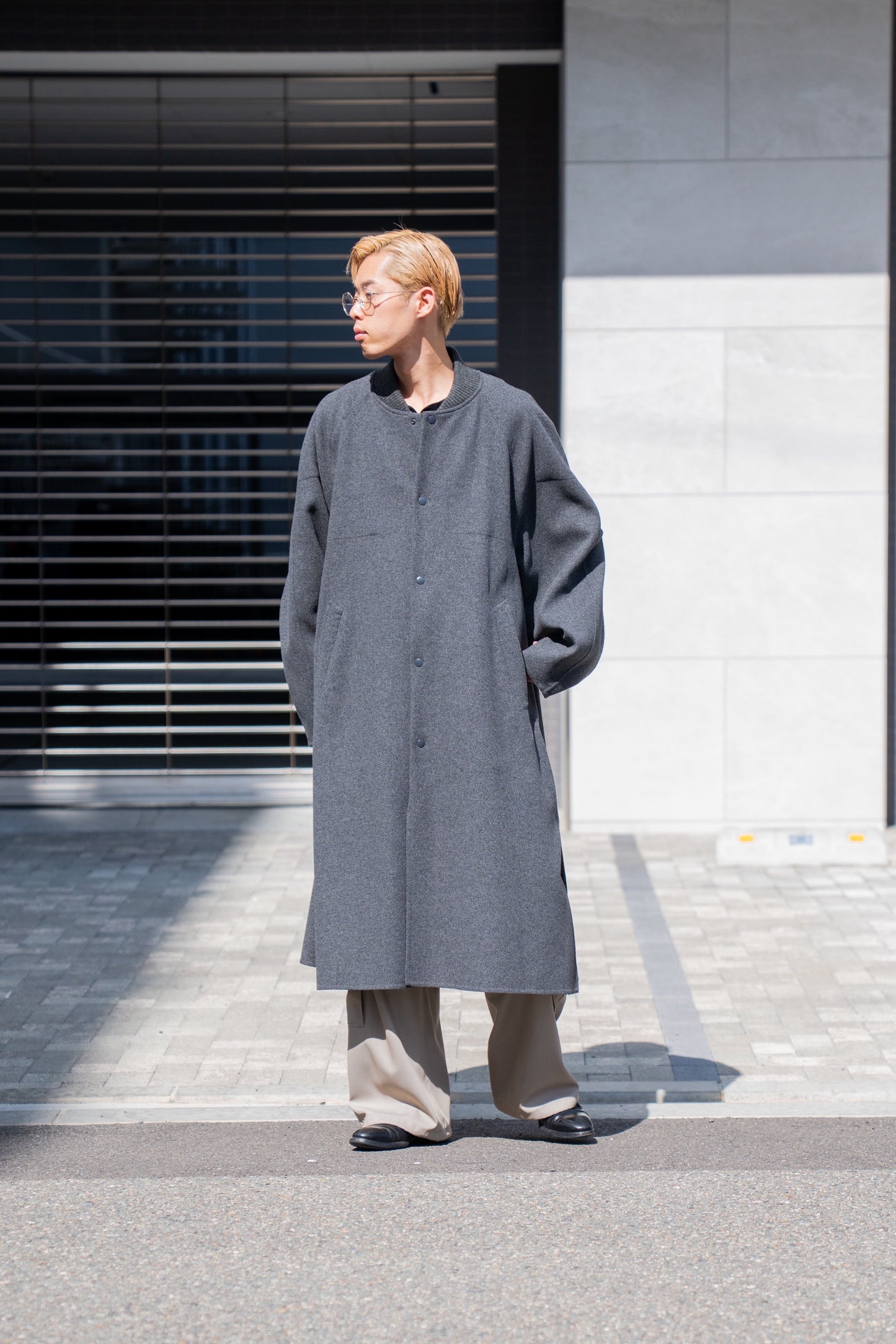 Wool melton double face rever stadium coat