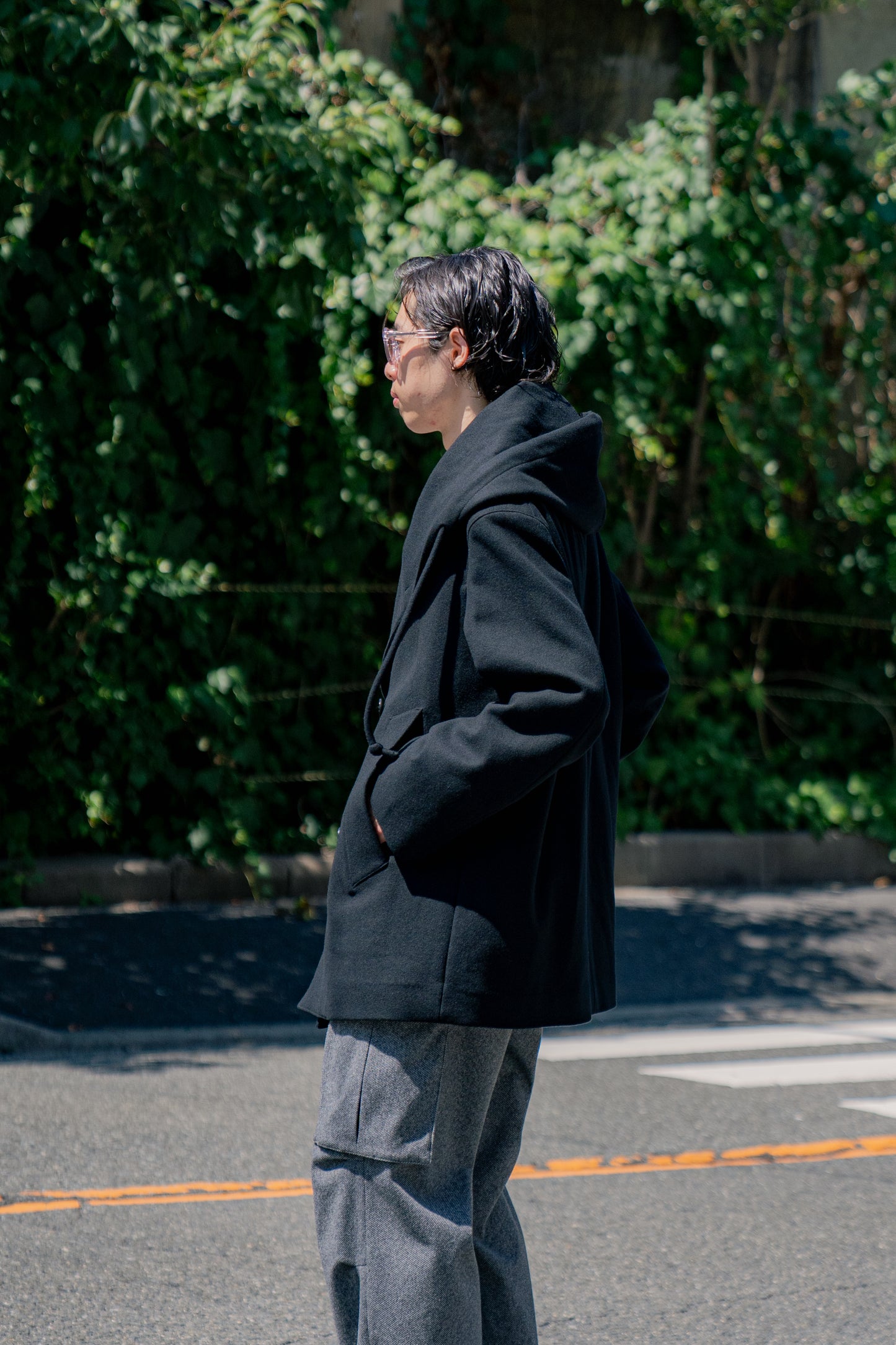 Wool Melton Peacoat with Hood