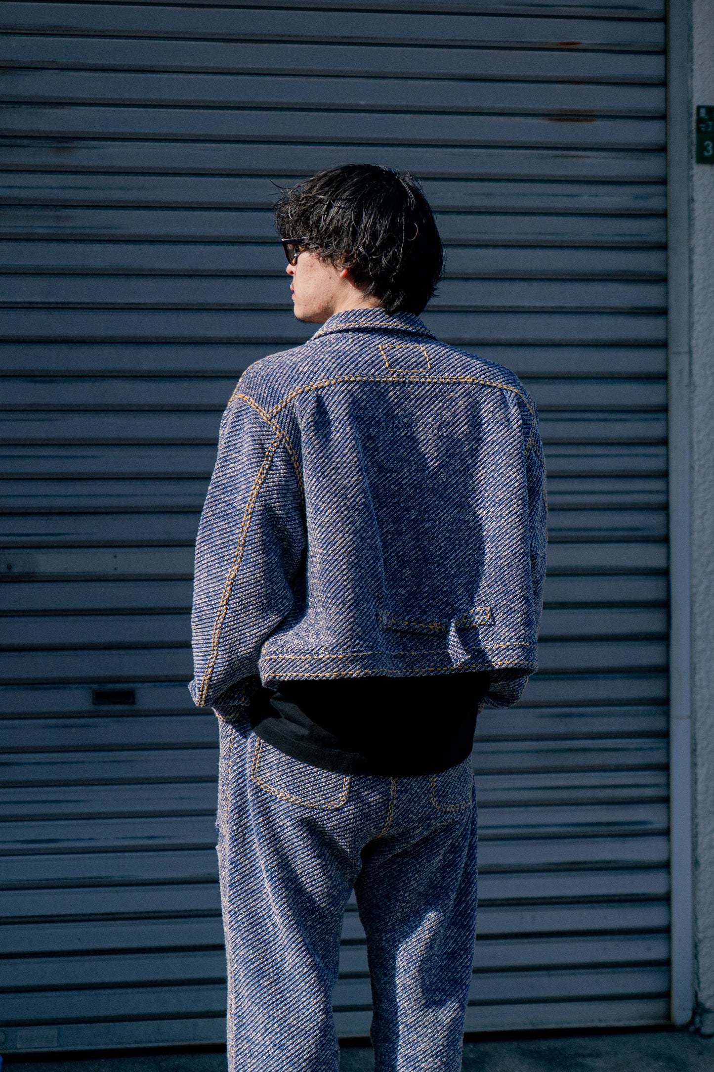 Hand-Stitched Damaged Denim Knit Jacket