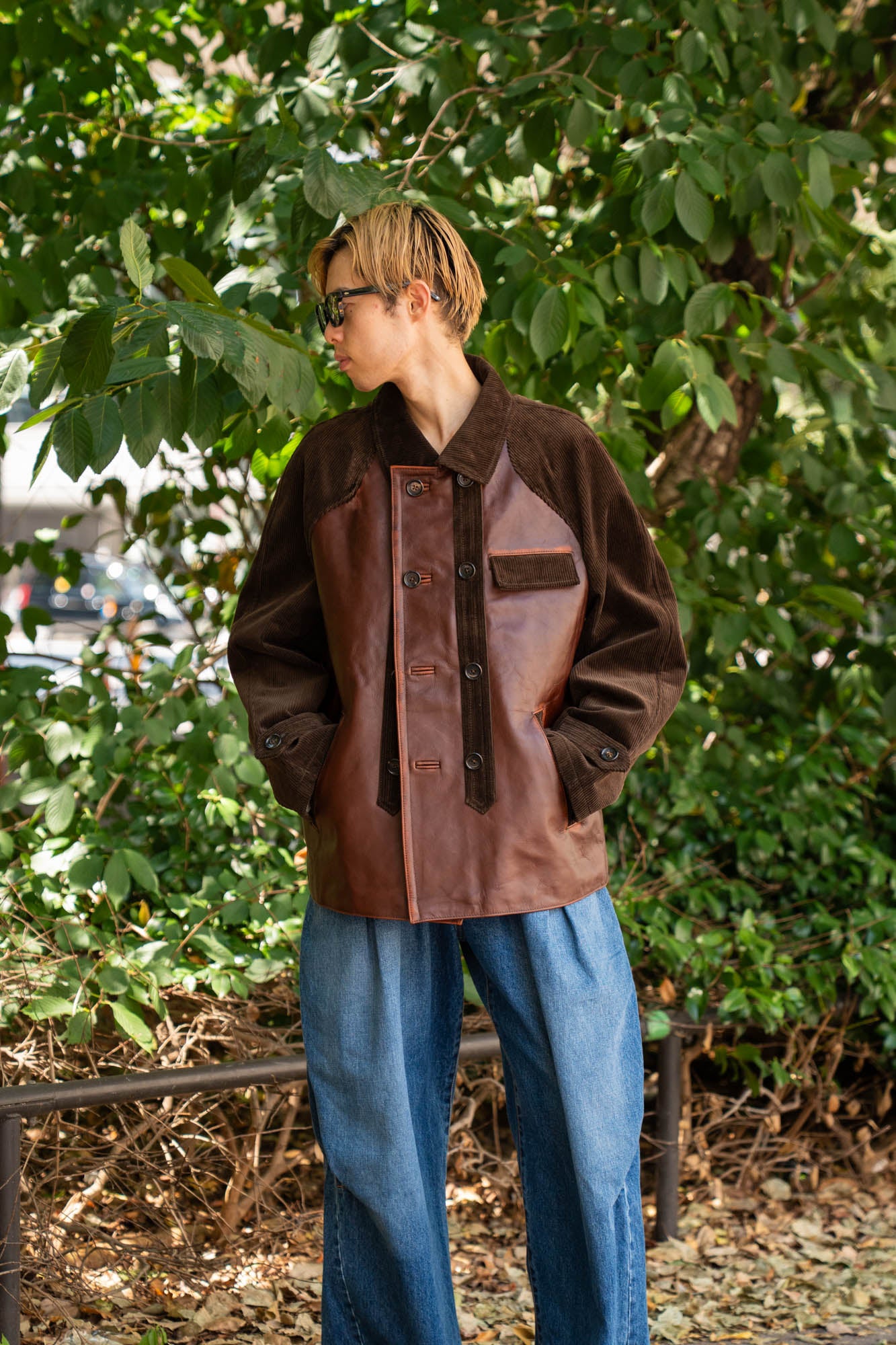 Combination leather jacket