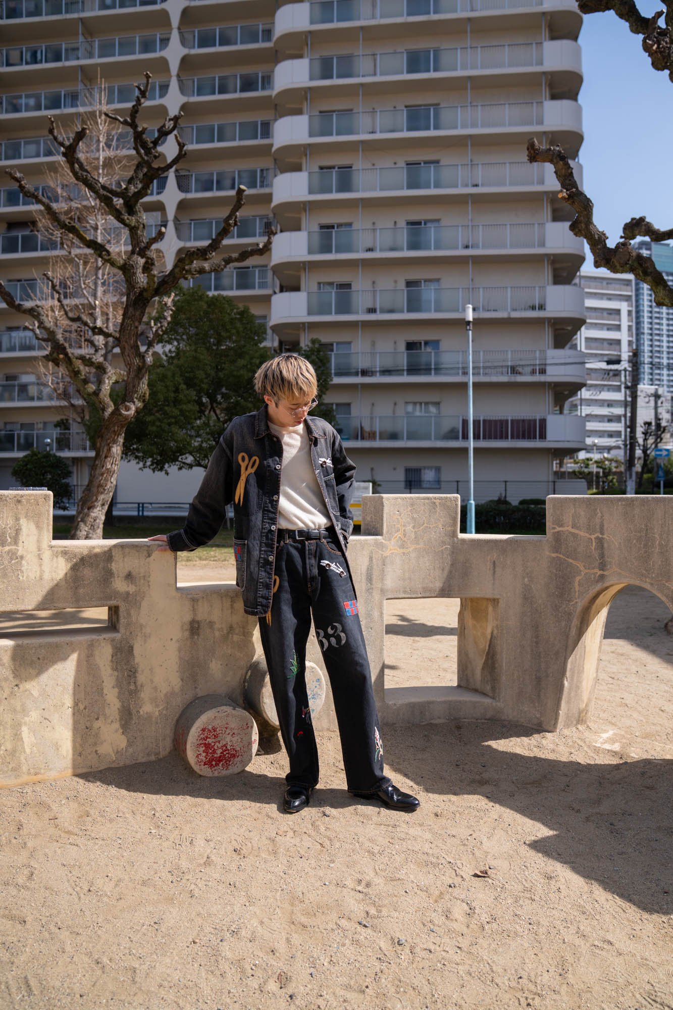 Hand-Embroidered Denim Coverall