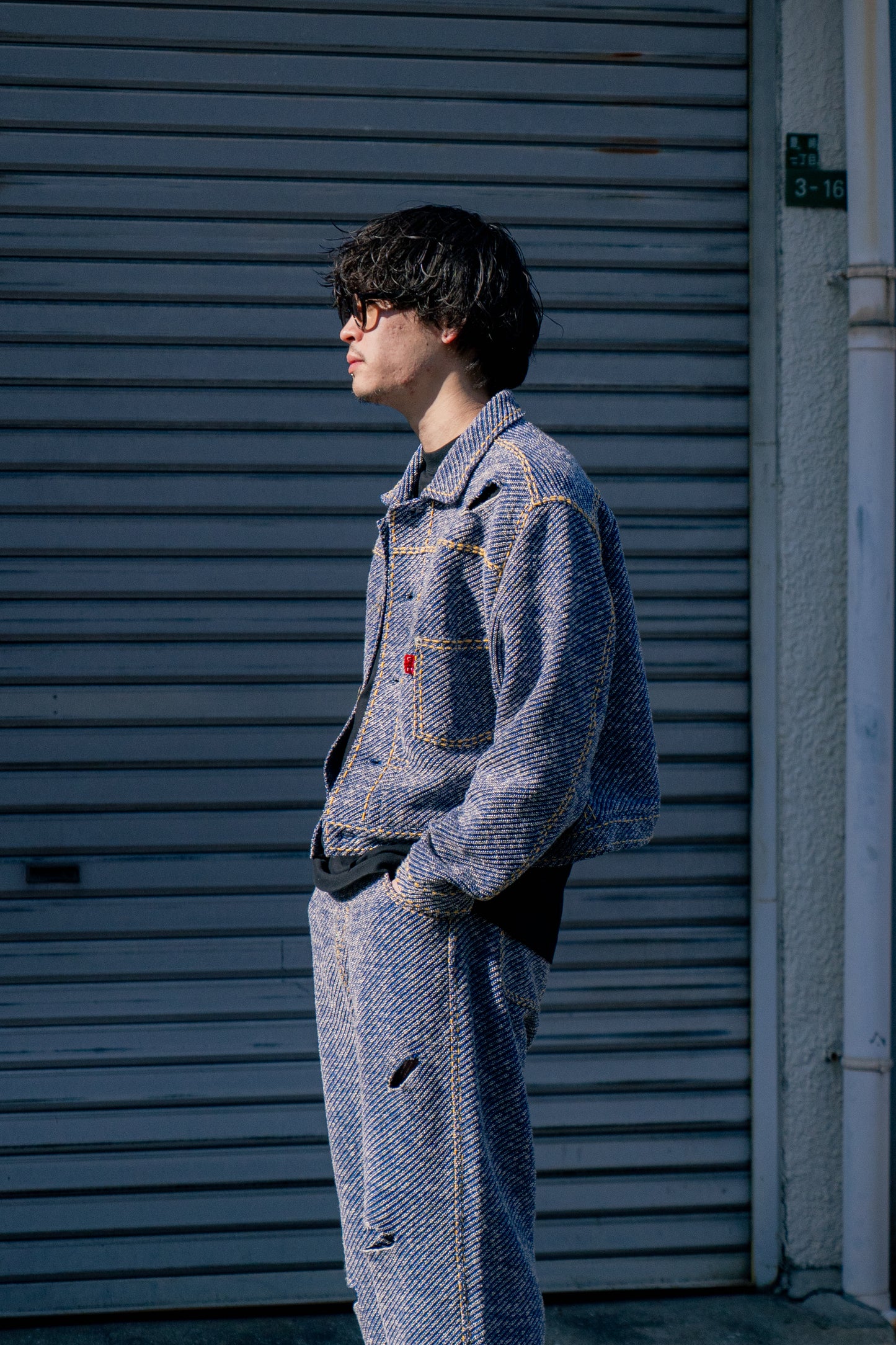 Hand-Stitched Damaged Denim Knit Jacket