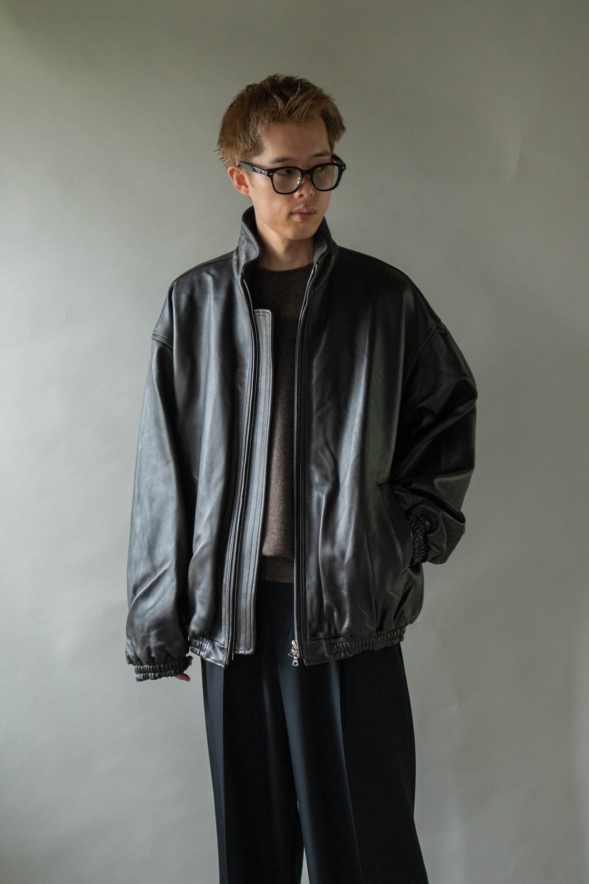 SHEEP LEATHER STAND COLLAR JACKET(ST.1553)