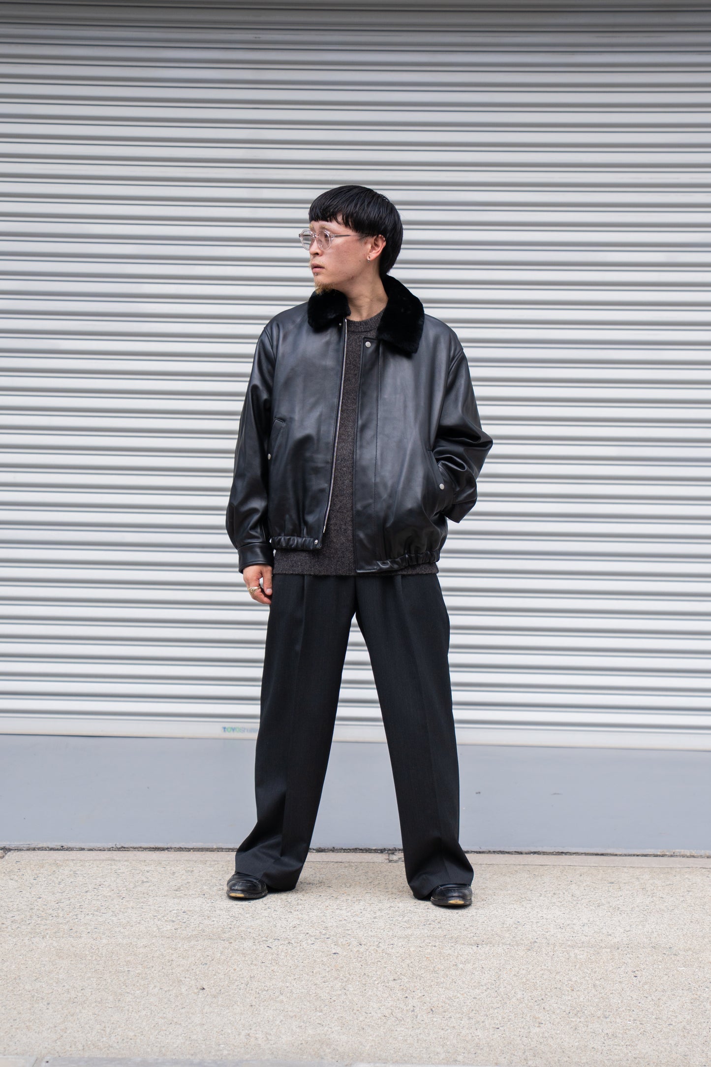 MOUTON COLLAR SHEEP LEATHER ZIP JACKET(ST.1216)