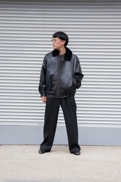 MOUTON COLLAR SHEEP LEATHER ZIP JACKET(ST.1216)