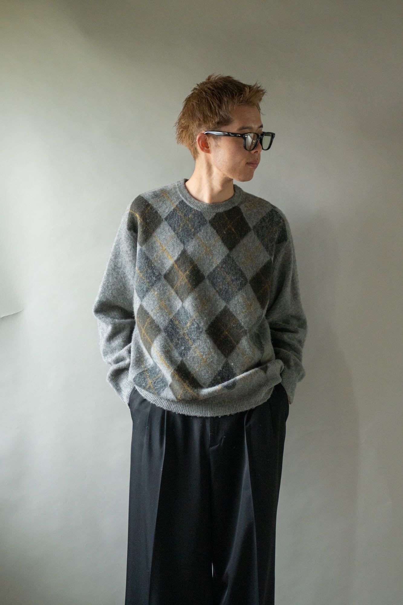 FINE WOOL ARGYLE KNIT CREW NECK LS(ST.1649)