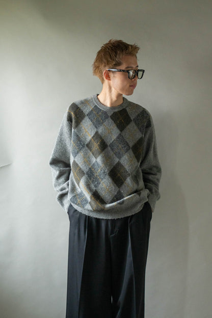 FINE WOOL ARGYLE KNIT CREW NECK LS(ST.1649)