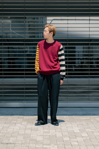 COTTON CASHMERE BORDER SLEEVE SWEATER