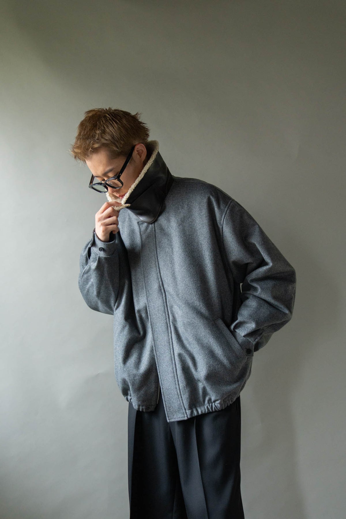 MOUTON COLLAR WOOL CASHMERE PADDED JACKET(ST.1546)