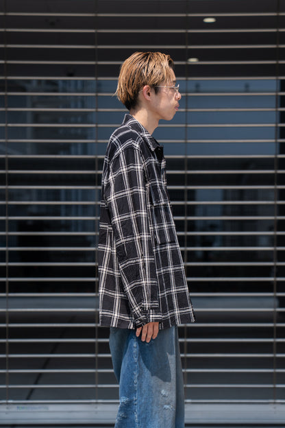 Silk/Cottn Nep Plaid Military Shirt