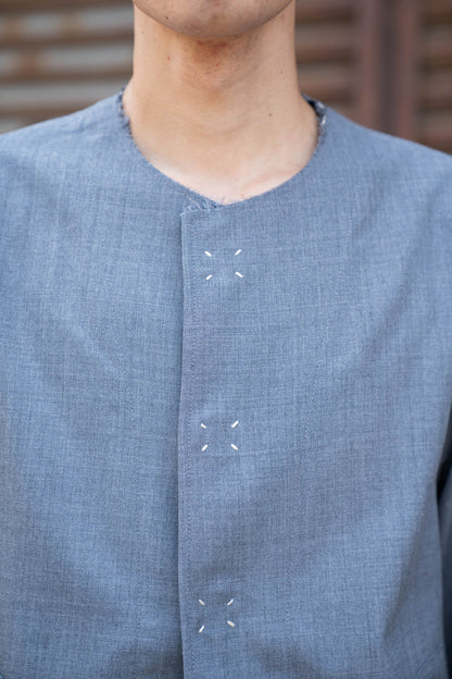 No-collar wool gabardine jacket