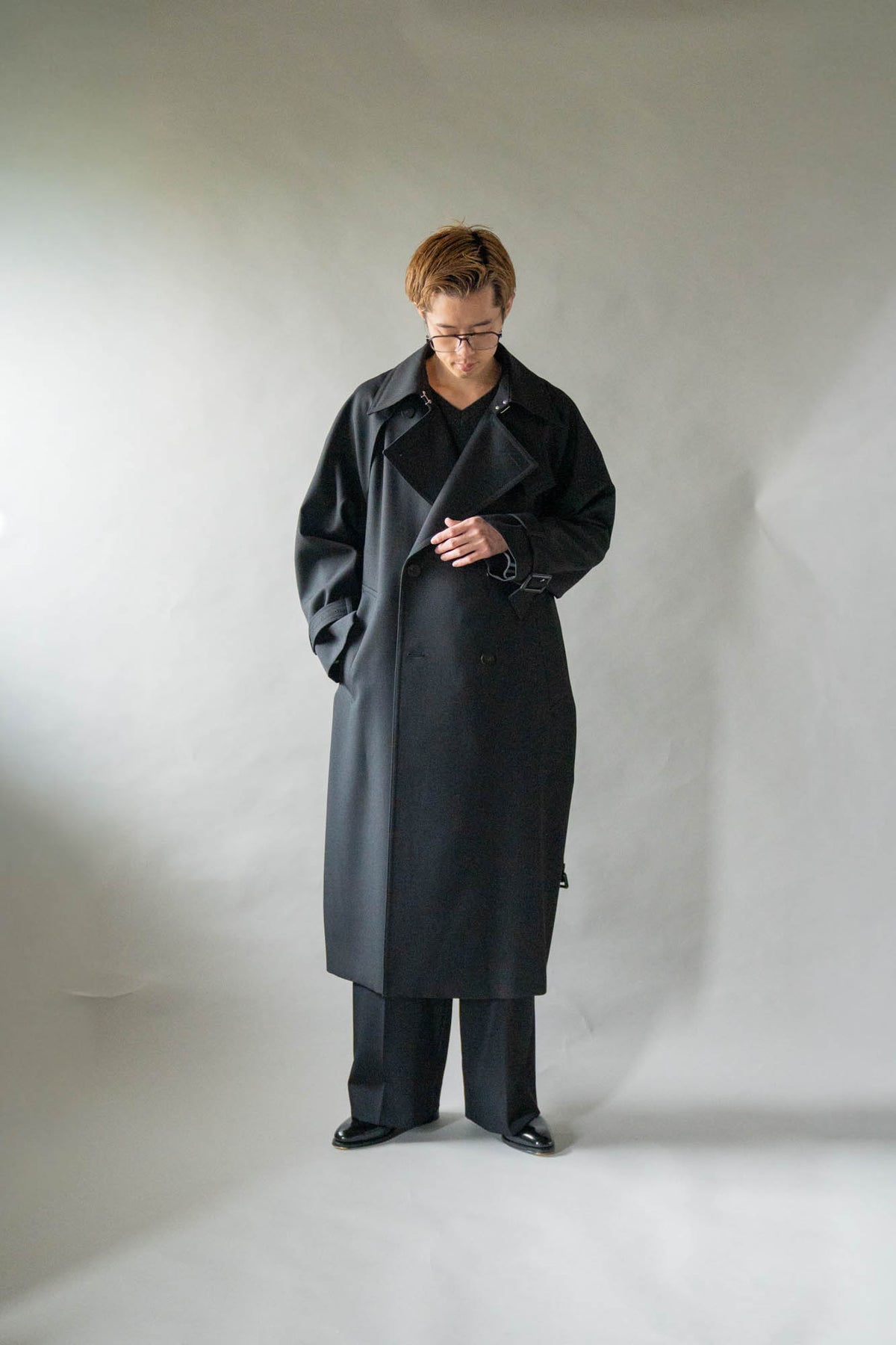 Wool Gabardine Trench Coat In Black