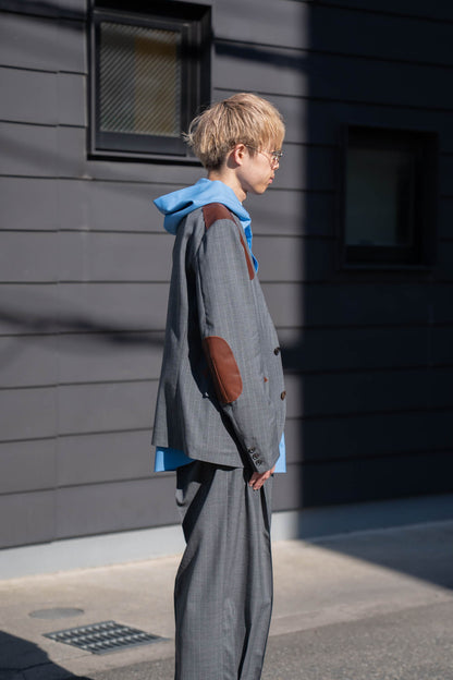 Leather-Patch No-Collar Jacket