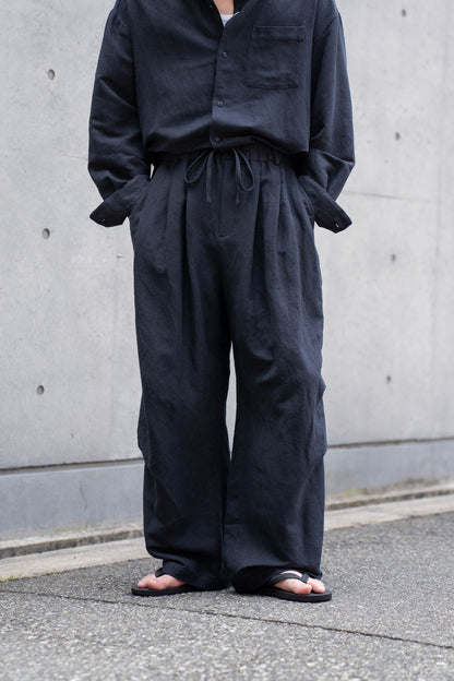 Linen Silk Wide Knee Tuck Pants