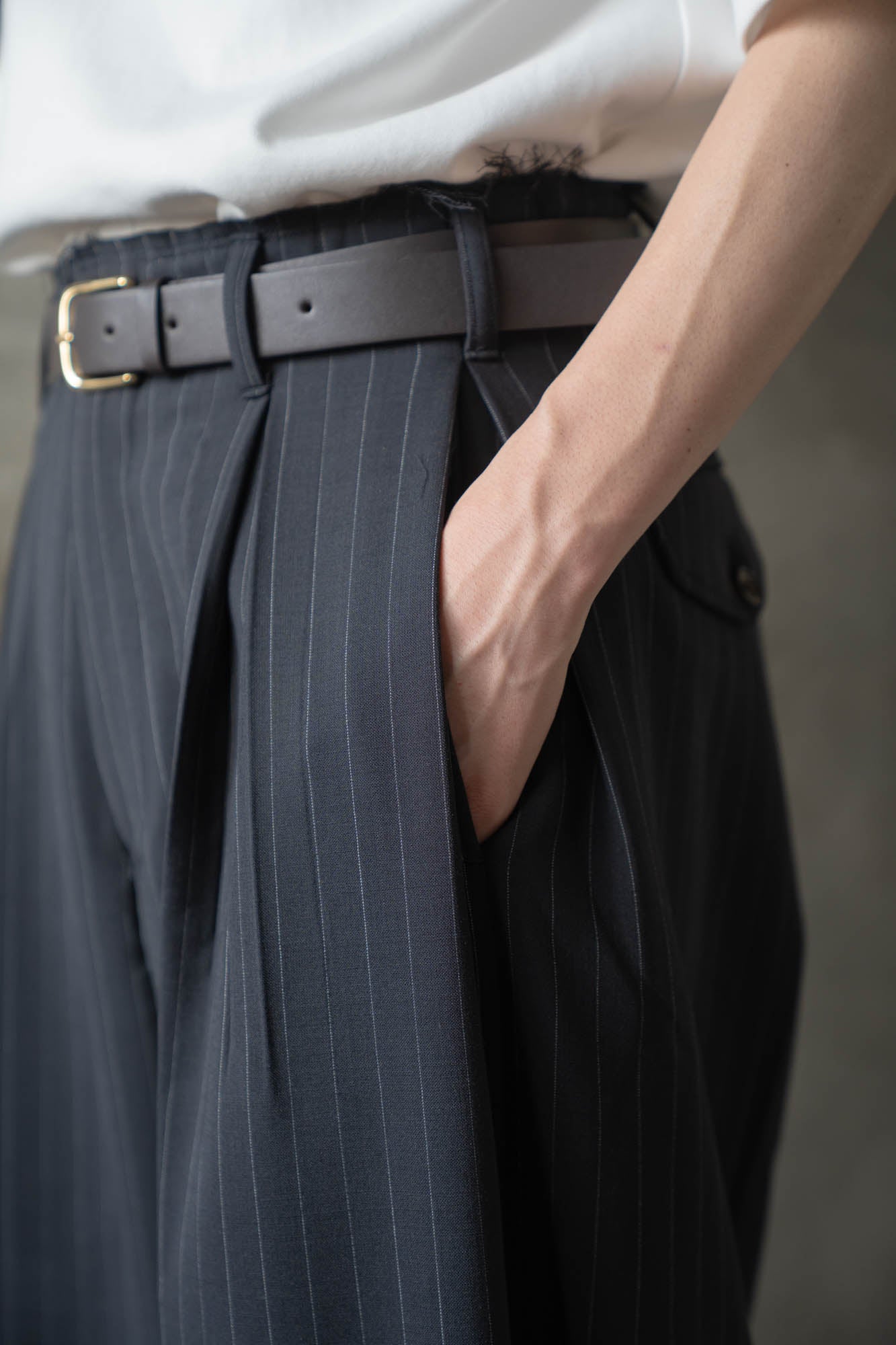 Pleats bonded wool pants