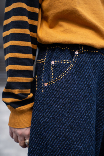 Hand Stitched Rigid Denim Knit Pants