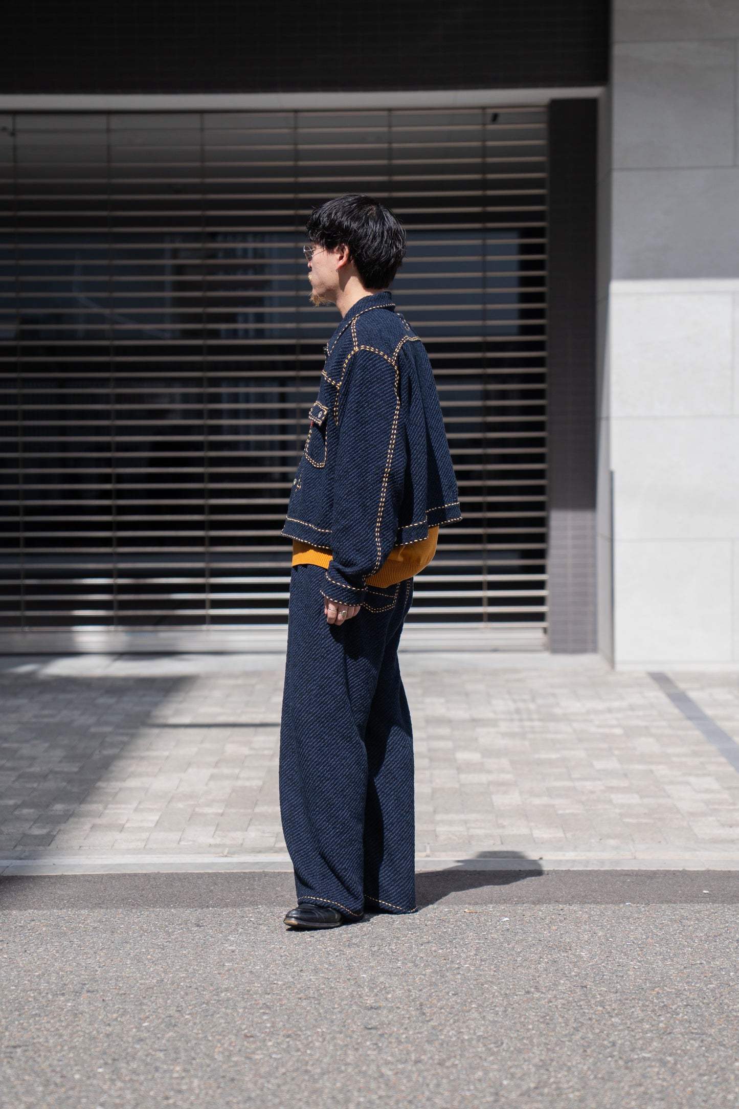 Hand Stitched Rigid Denim Knit Pants