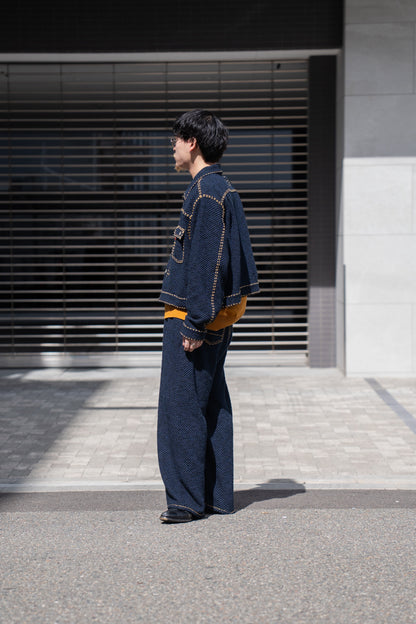 Hand Stitched Rigid Denim Knit Pants