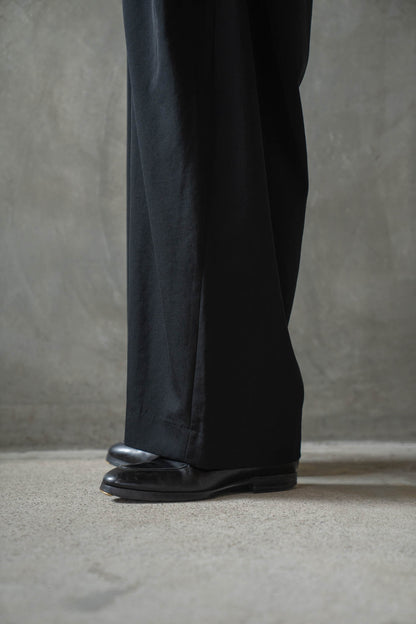 Gather-detail wool gabardine pants