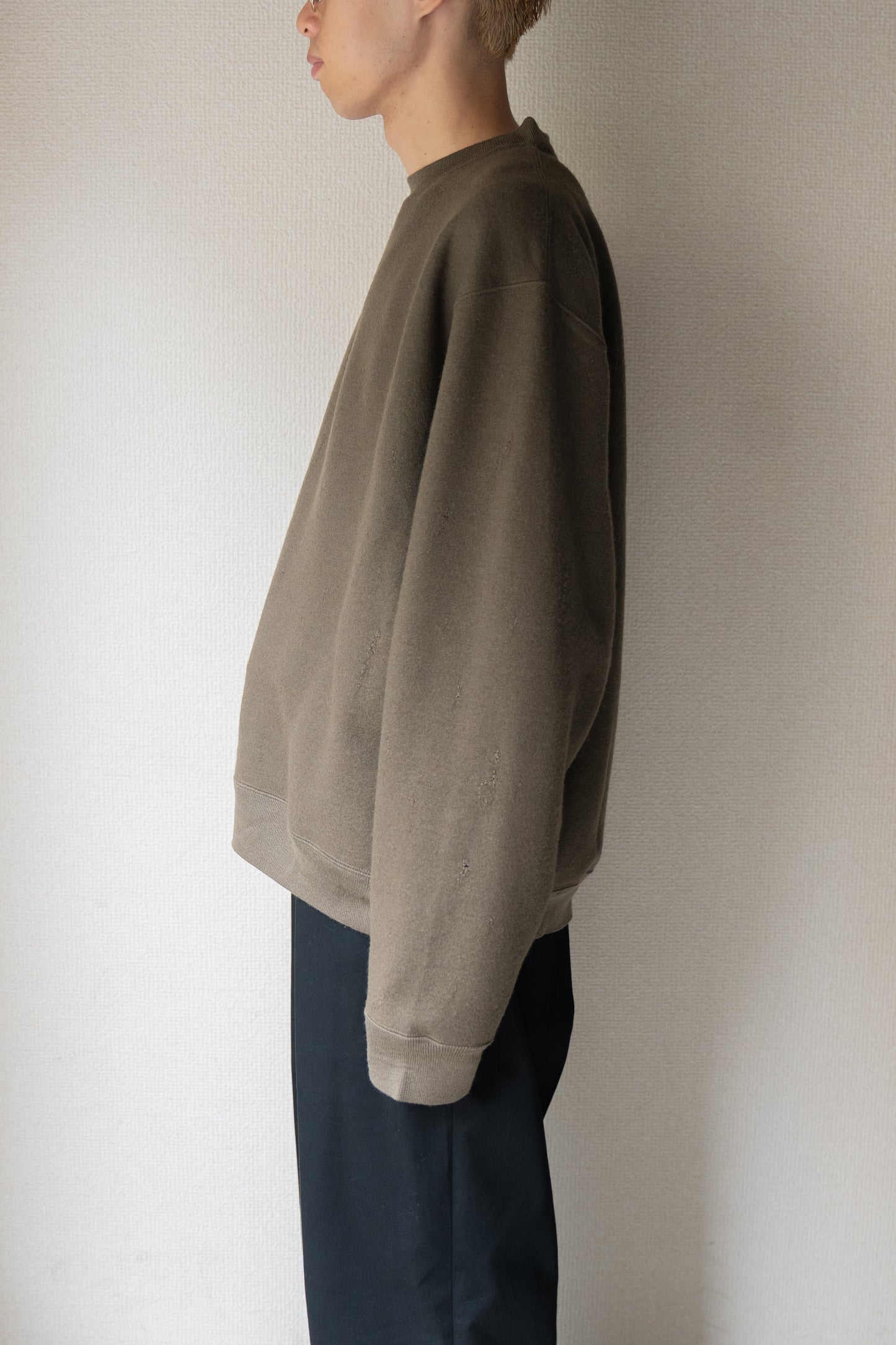 Damage jacquard terry crew neck sweater