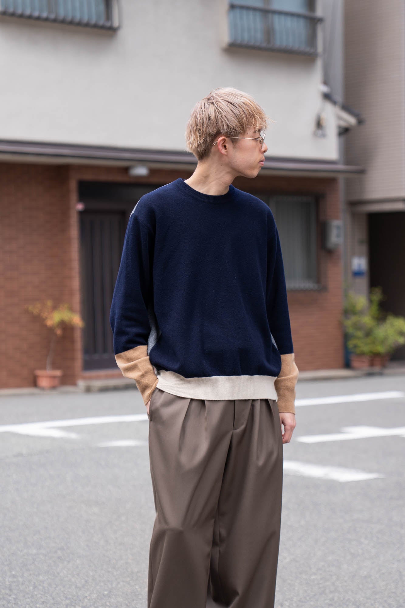 EXTRA FINE WOOL KNIT COLOR BLOCK LS(ST.1479)