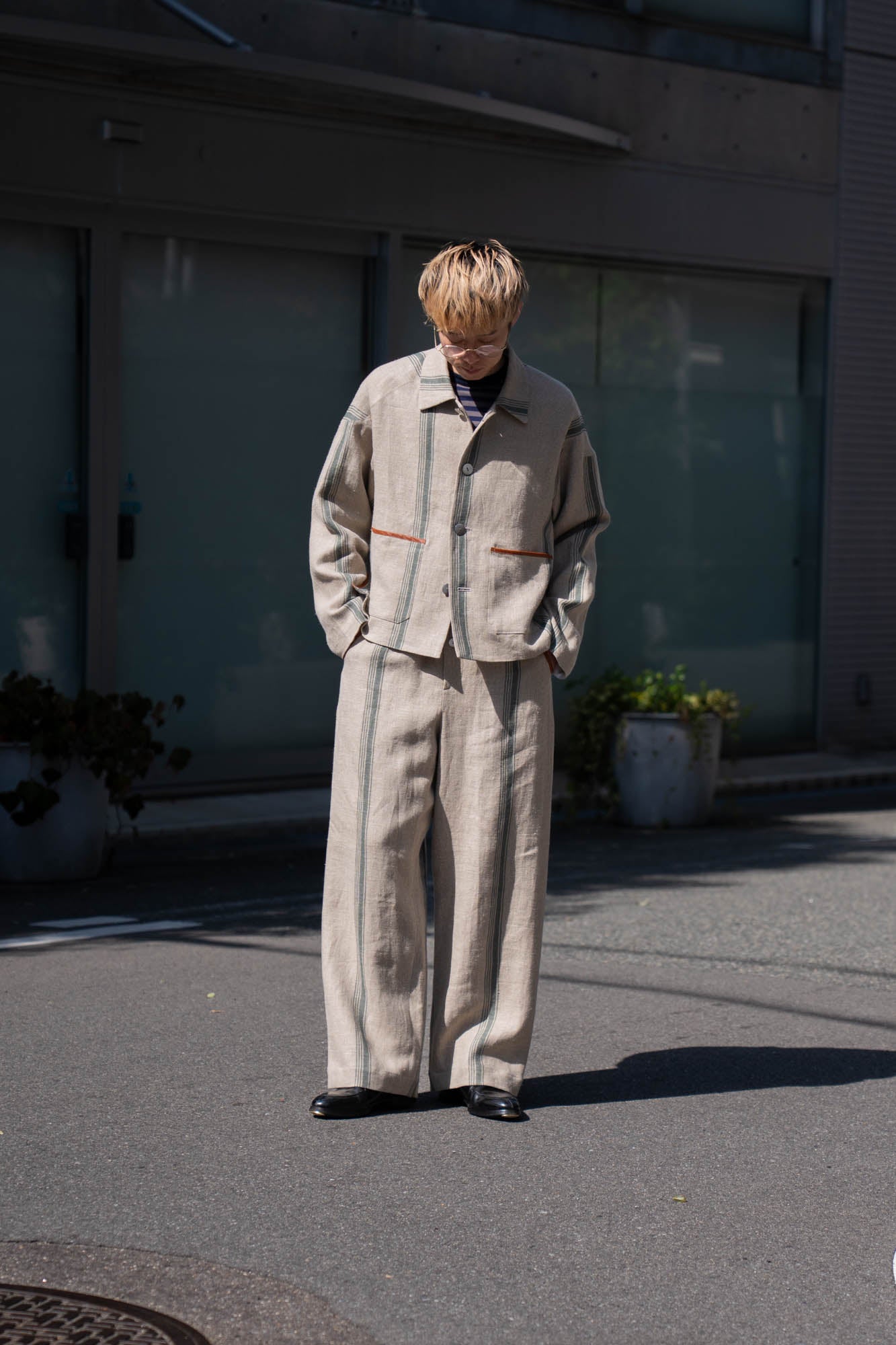 FLLOWER SAK LINEN STRIPE JACKET
