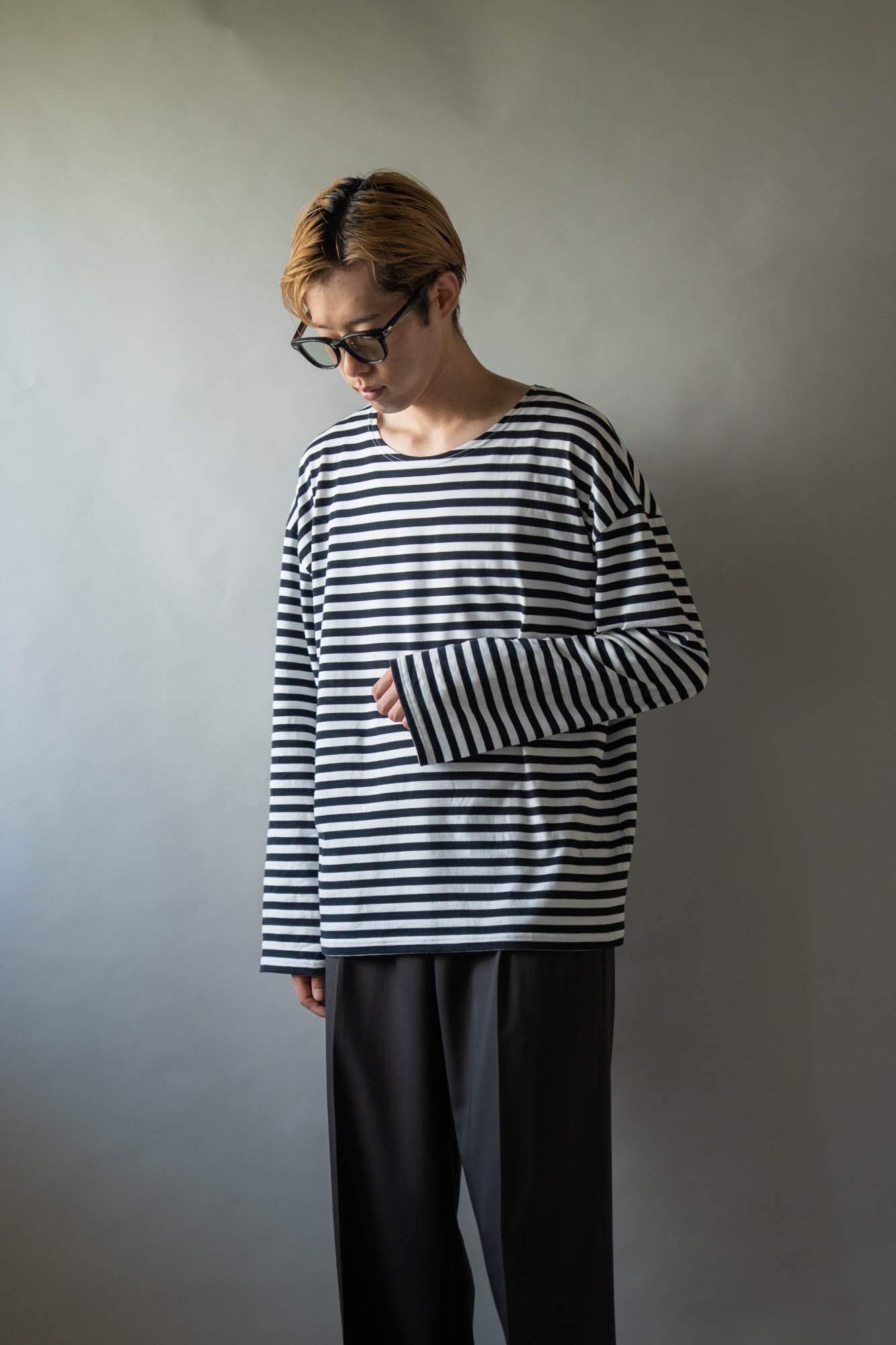 BORDER LONG T SHIRT