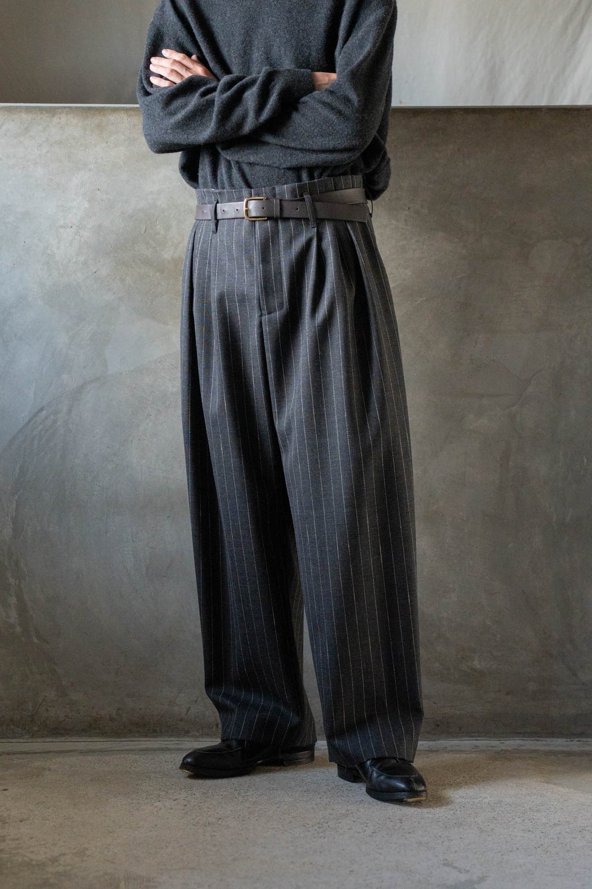 5-Tuck Trousers in Wool Pinstripe