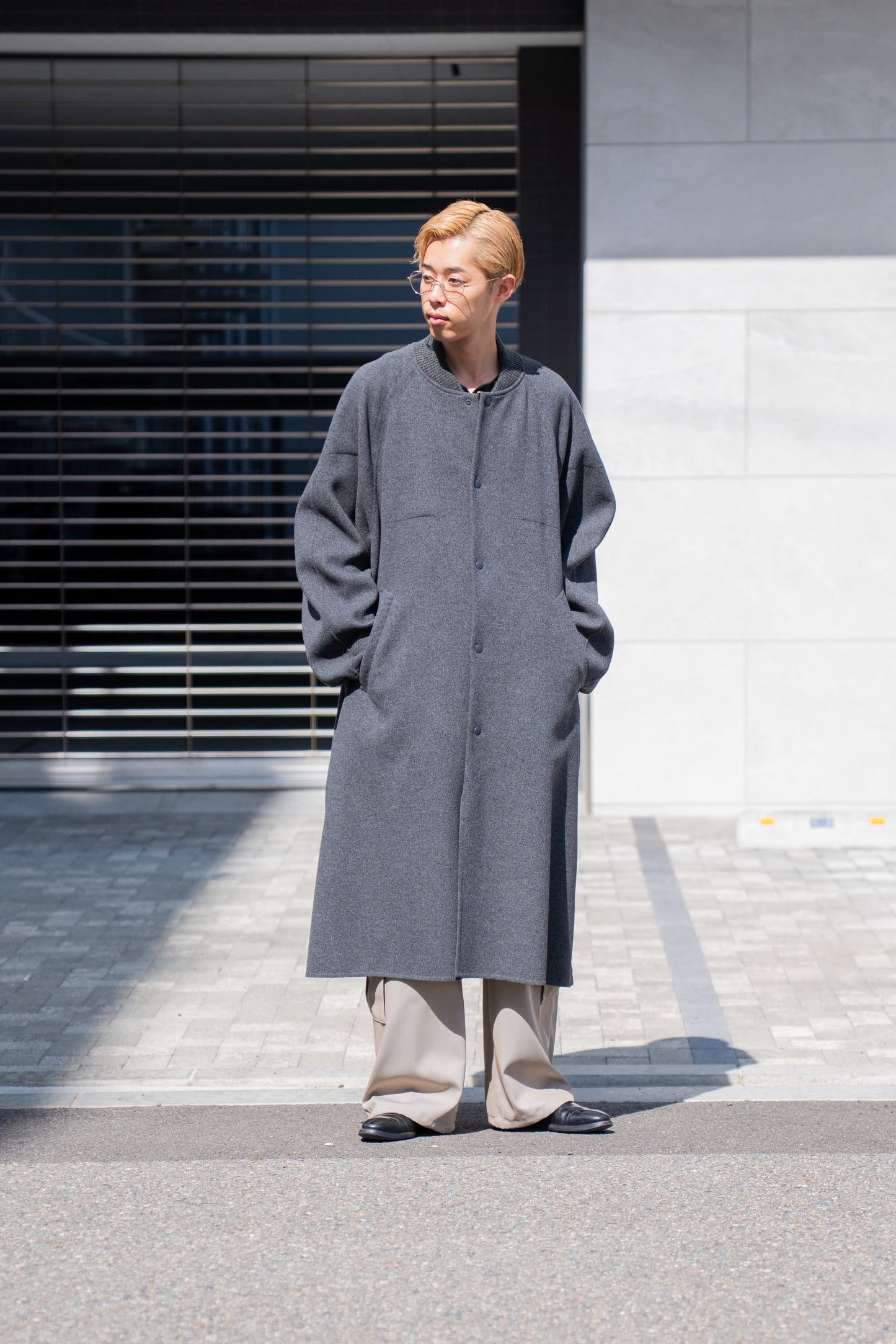 Wool melton double face rever stadium coat