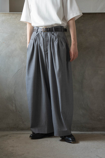 Gather-detail wool gabardine pants