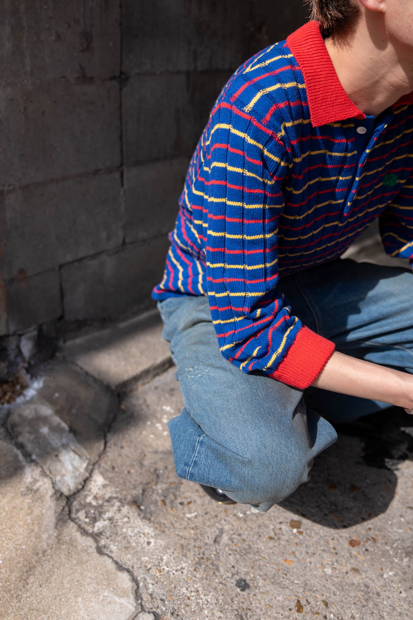 KNITTED CROPPED POLO SHIRT