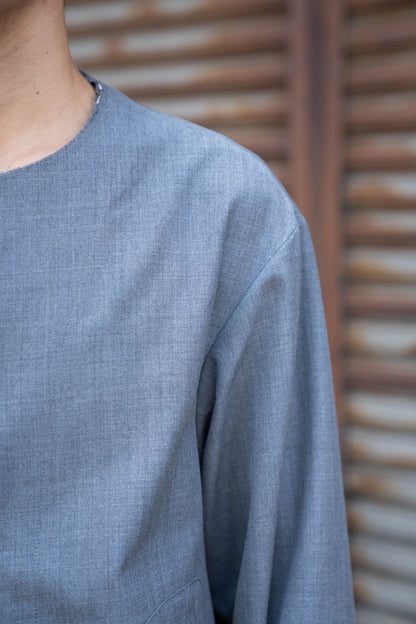 No-collar wool gabardine jacket