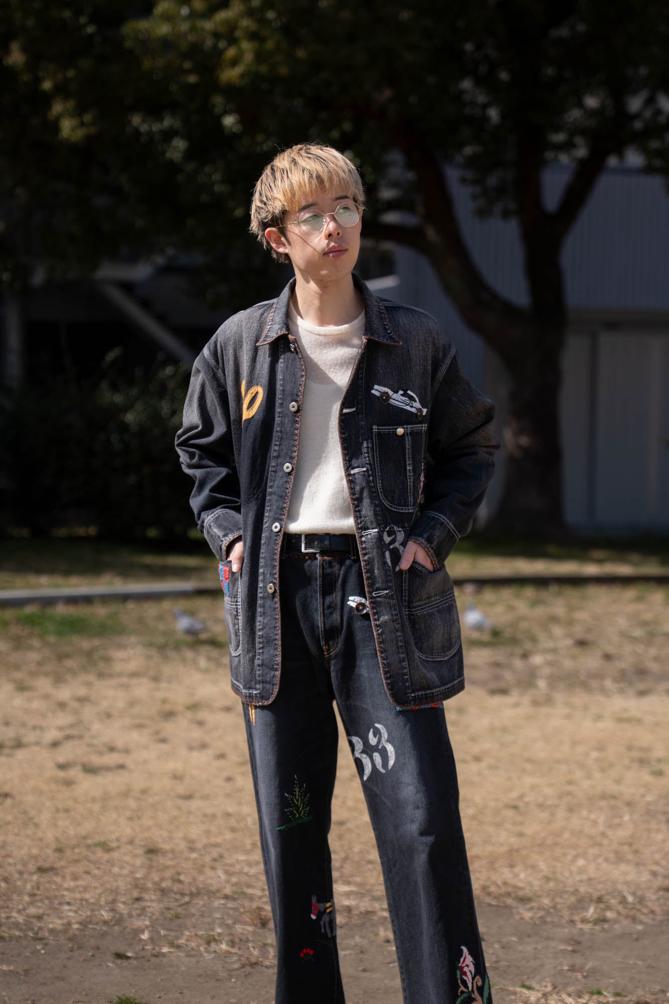 Hand-Embroidered Denim Coverall