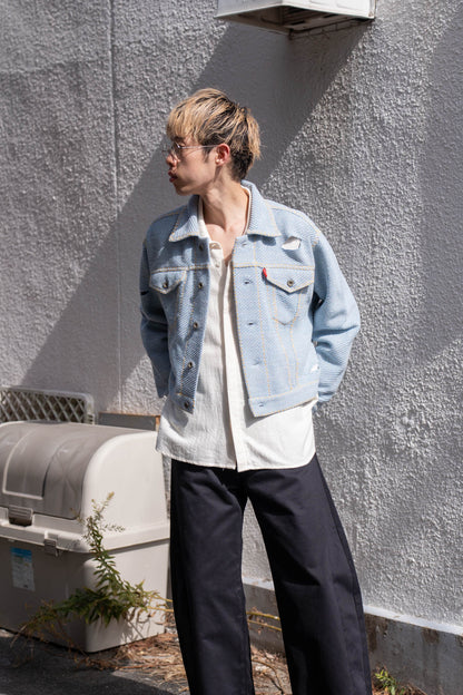 Knitted Denim Jacket with Hand Stitching