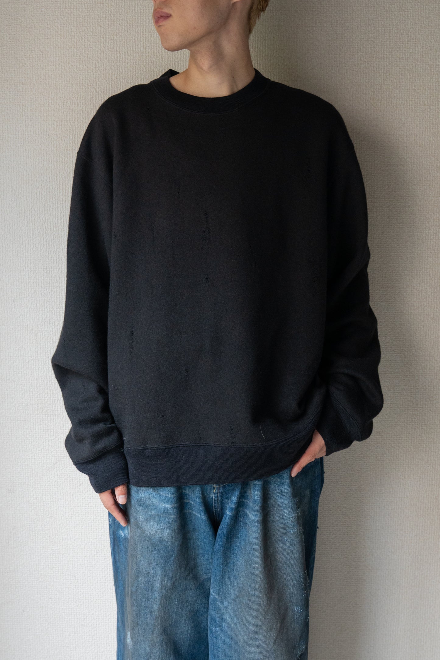 Damage jacquard terry crew neck sweater