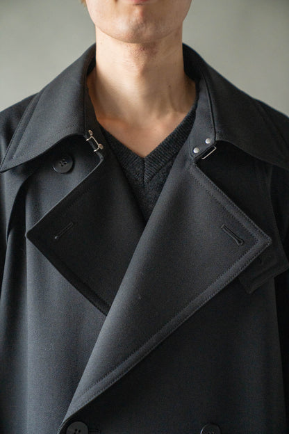 Wool Gabardine Trench Coat In Black